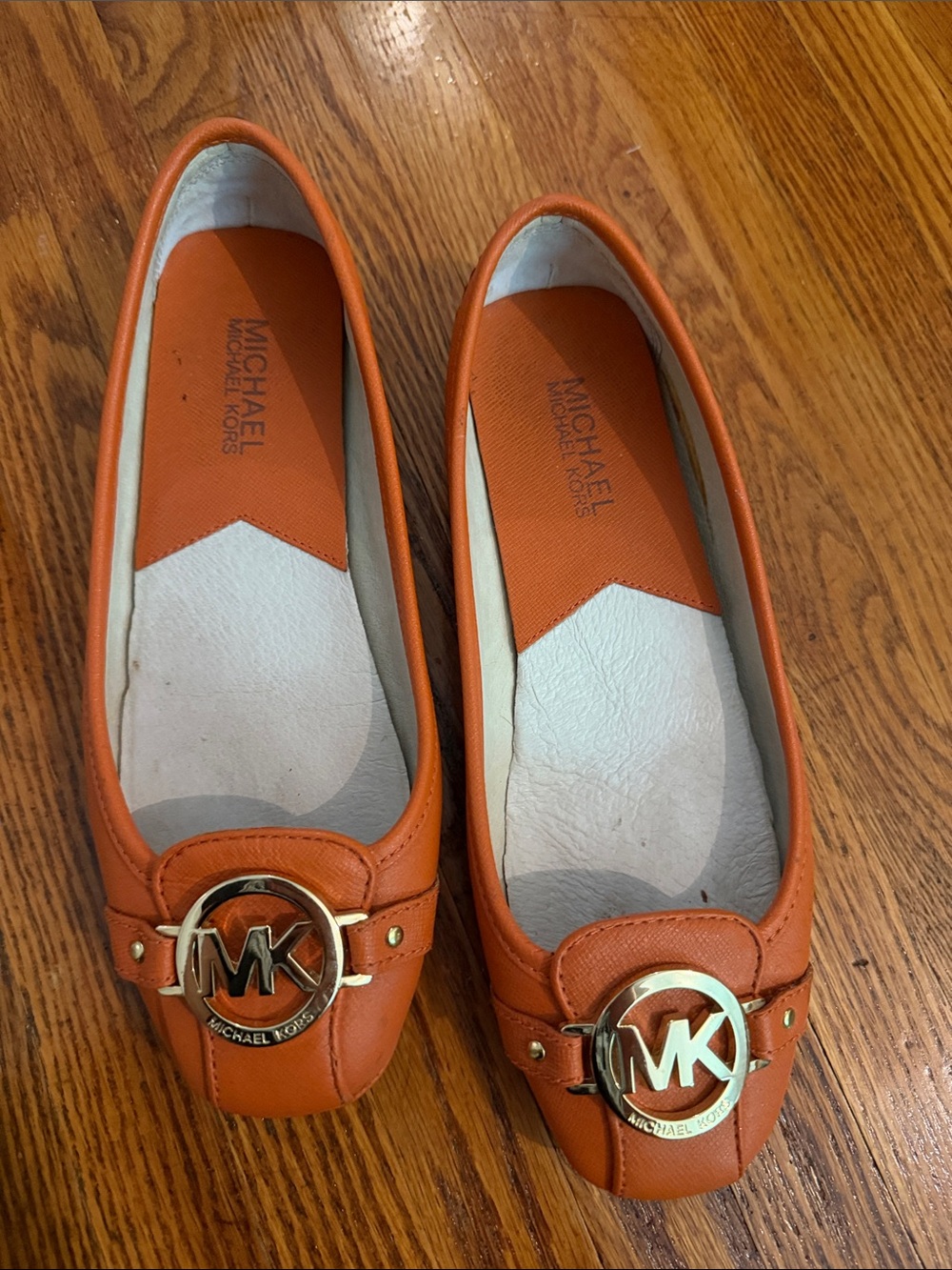 Michael Kors Orange Leather MK Logo Slip-On Flats